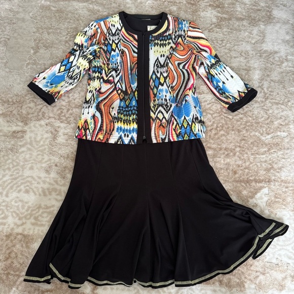 Rare Joseph Ribkoff Multicolour Jacket+Matching skirt shiny abstract Art to Wear - Picture 1 of 12
